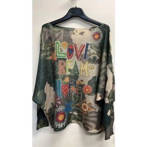 L23 Loowie Love Dream Hope Printed Knit Sweater | Round Neck | One Size S-L